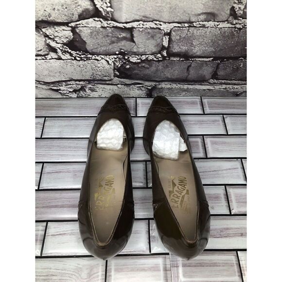 Salvatore Ferragamo Brown Leather Almond Toe Pump Heels Women Sz 8AAA US/38.5 - Picture 8 of 16